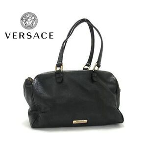 Versace (Authentic) Large Black Pelle Leather & Gold Medusa Shoulder Bag, VGUC